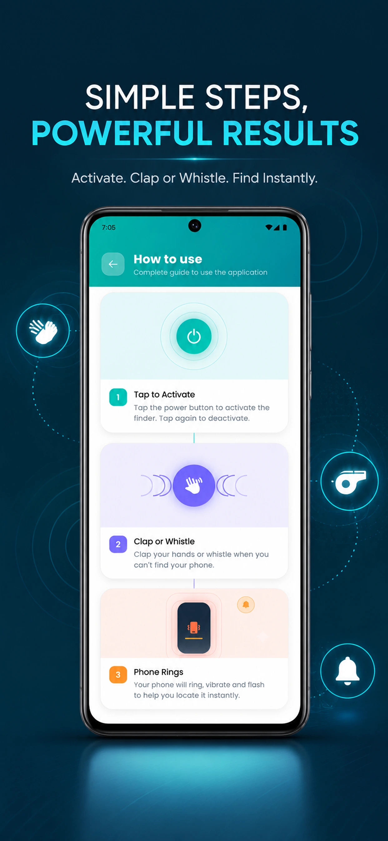 Find My Phone: Clap & Whistle app features and customizations interface